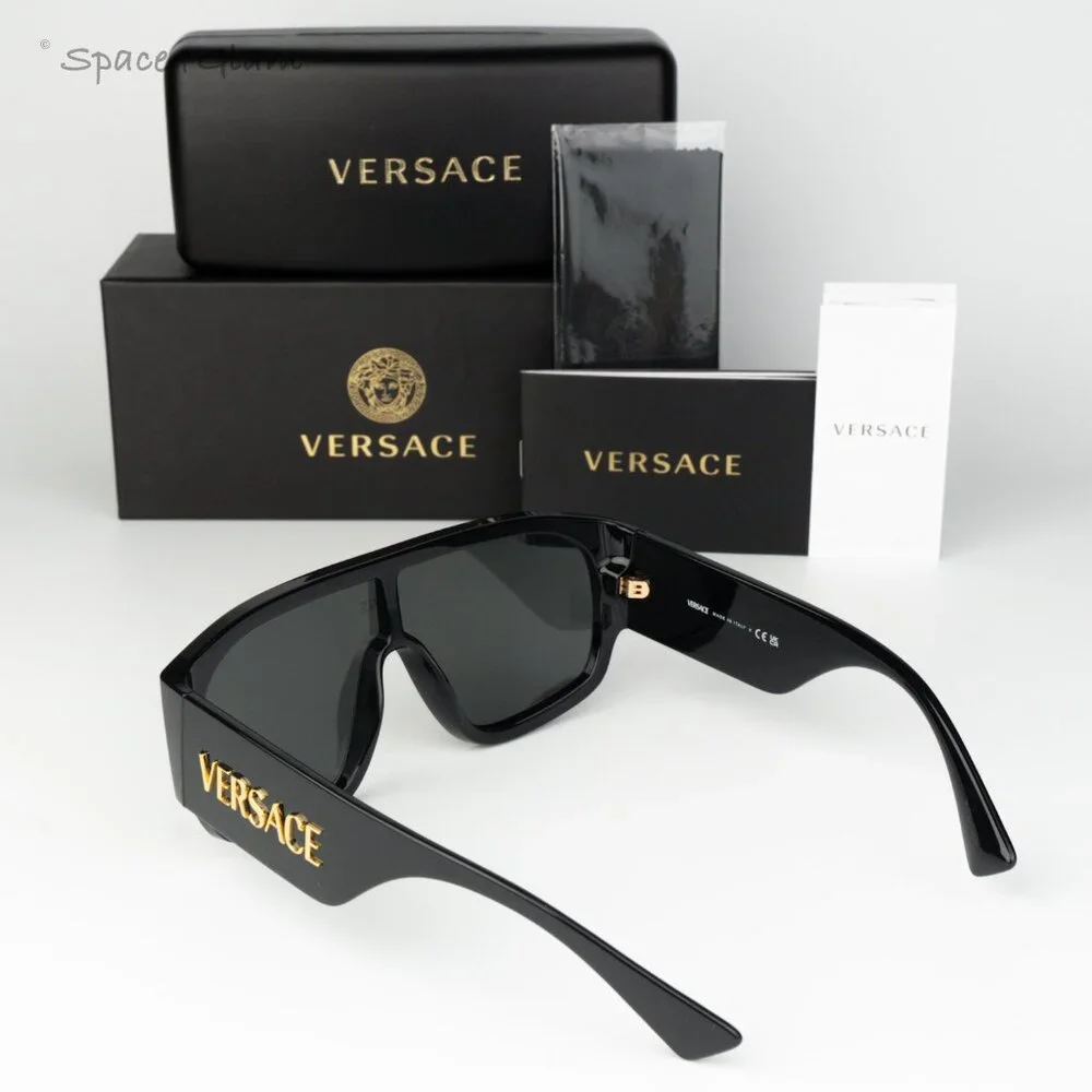 Versace Men Sunglasses Black Dark Grey Pilot VE4439 GB1/87 NEW AUTHENTIC
